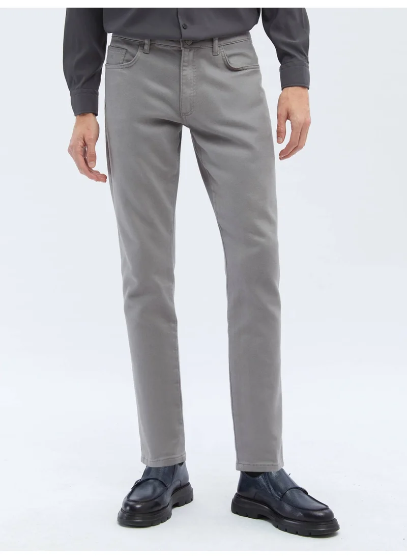 Kip Gray Woven Slim Fit Casual Cotton Blend Trousers