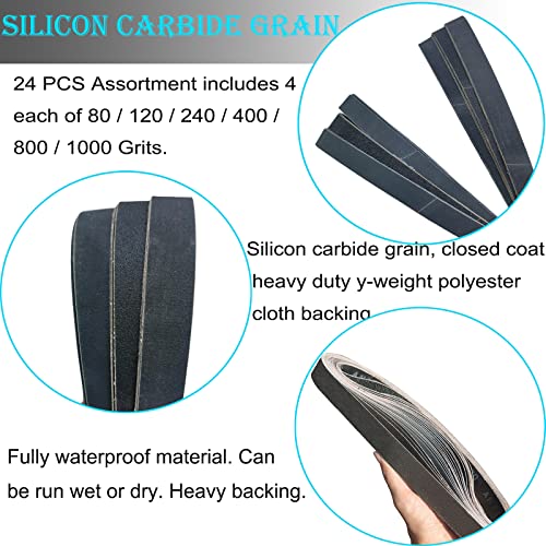 Tonmp 24 PCS 1 x 30 Inch Silicon Carbide Sanding Belts Assortment- 80, 120, 240, 400, 800, 1000 Grits Premium Sander Belts For Knife Sharpening and Metalworking - Image 4