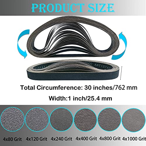 Tonmp 24 PCS 1 x 30 Inch Silicon Carbide Sanding Belts Assortment- 80, 120, 240, 400, 800, 1000 Grits Premium Sander Belts For Knife Sharpening and Metalworking - Image 2
