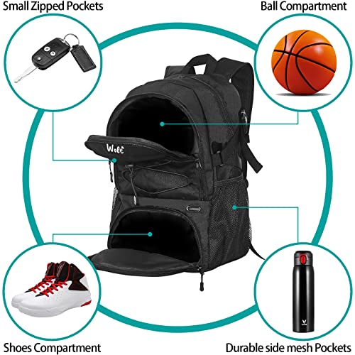 WOLT | Basketball Backpack Large Sports Bag with Separate Ball Holder & Shoes Compartment, Best for Basketball, Soccer, Volleyball, Swim, Gym, Travel(Black) - Image 4
