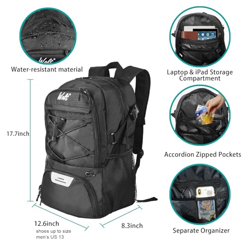 WOLT | Basketball Backpack Large Sports Bag with Separate Ball Holder & Shoes Compartment, Best for Basketball, Soccer, Volleyball, Swim, Gym, Travel(Black) - Image 3