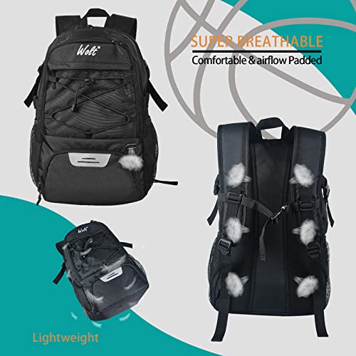 WOLT | Basketball Backpack Large Sports Bag with Separate Ball Holder & Shoes Compartment, Best for Basketball, Soccer, Volleyball, Swim, Gym, Travel(Black) - Image 5