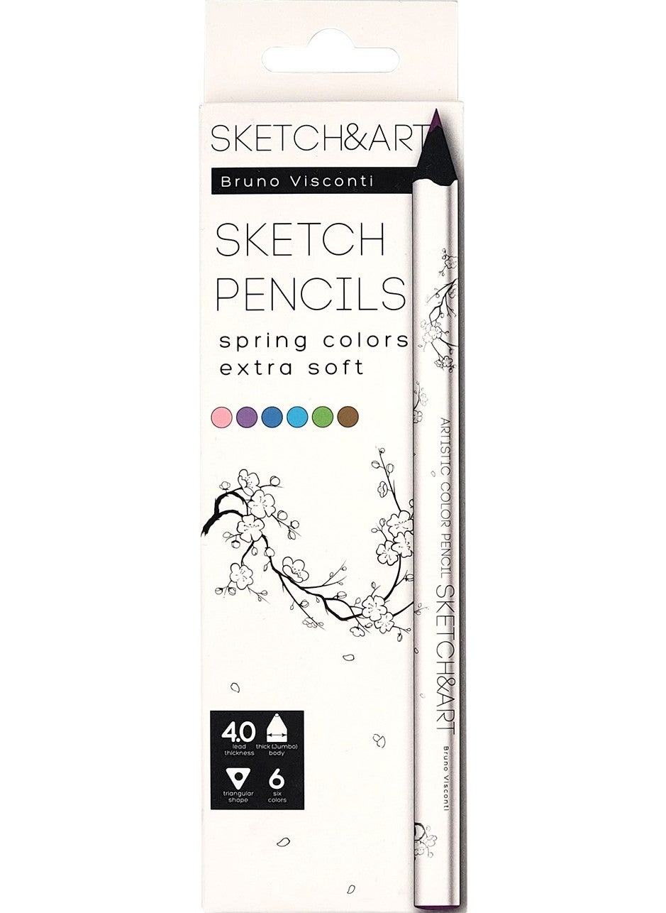 Bruno Visconti Sketch&art Professional Coloring Pencil Thick Body 4 mm g afit Spring Landscape 6 Colors  - Image 1