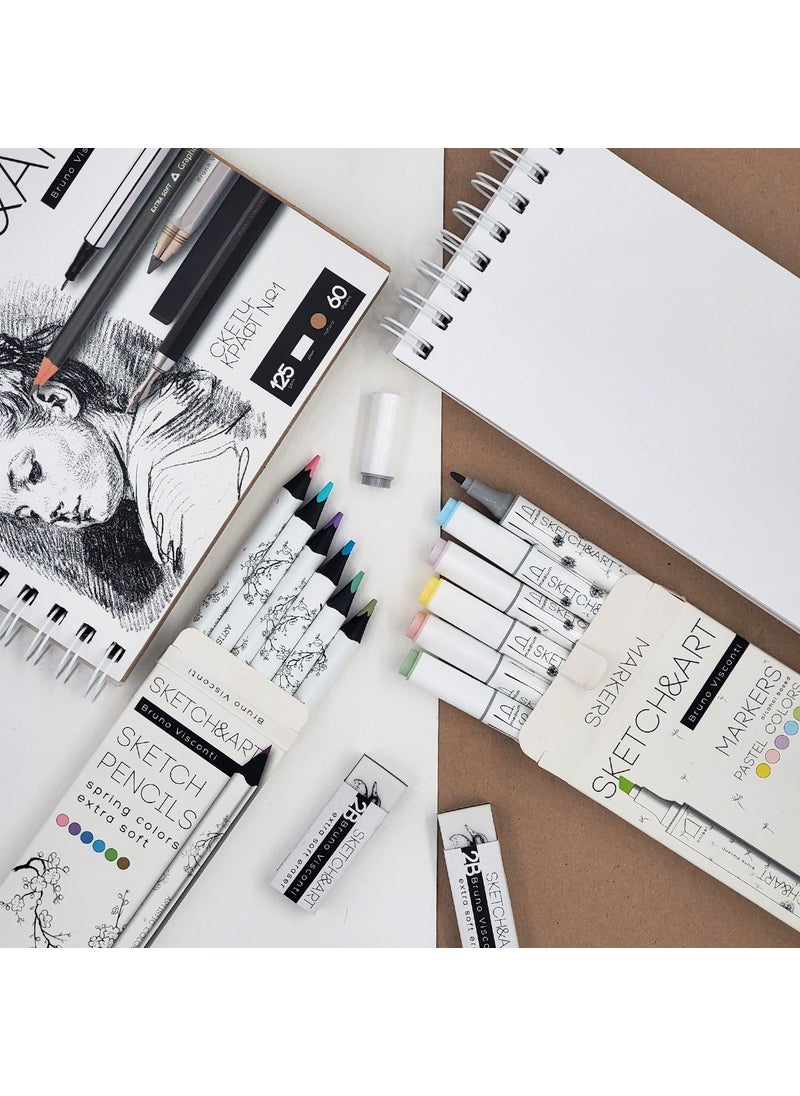 Bruno Visconti Sketch&art Professional Coloring Pencil Thick Body 4 mm g afit Spring Landscape 6 Colors  - Image 3