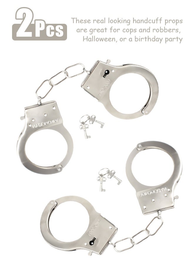 2 pcs Metal Handcuffs With Keys Toy Police Costume Prop Accessories - Image 1