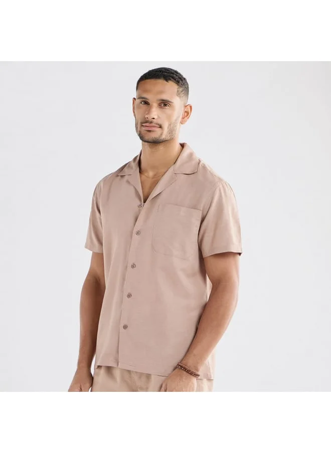 FAV Regular Fit Solid Shirt with Camp Collar and Short Sleeves