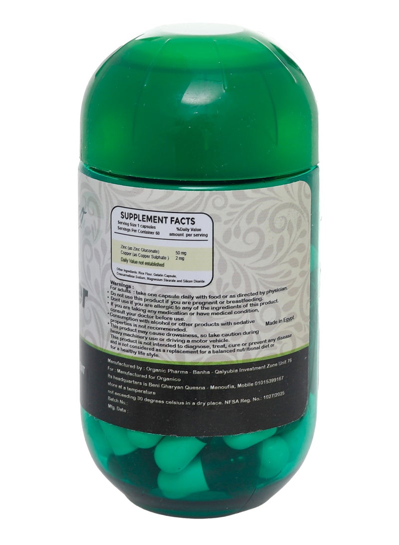 Organico 60 capsules zinc 50 mg & copper 2 mg - Image 2