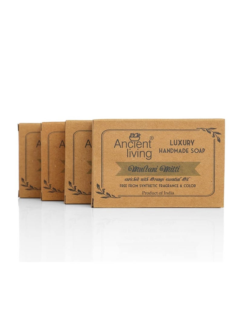 إنشنت ليفنج عبوة من 4 قطع صابون "أنتشنت ليفينغ" (Ancient Living) الفاخر المصنوع يدوياً وعضوياً من طين "مولتاني ميتي" (100 جم للقطعة) - للبشرة الدهنية - Image 1
