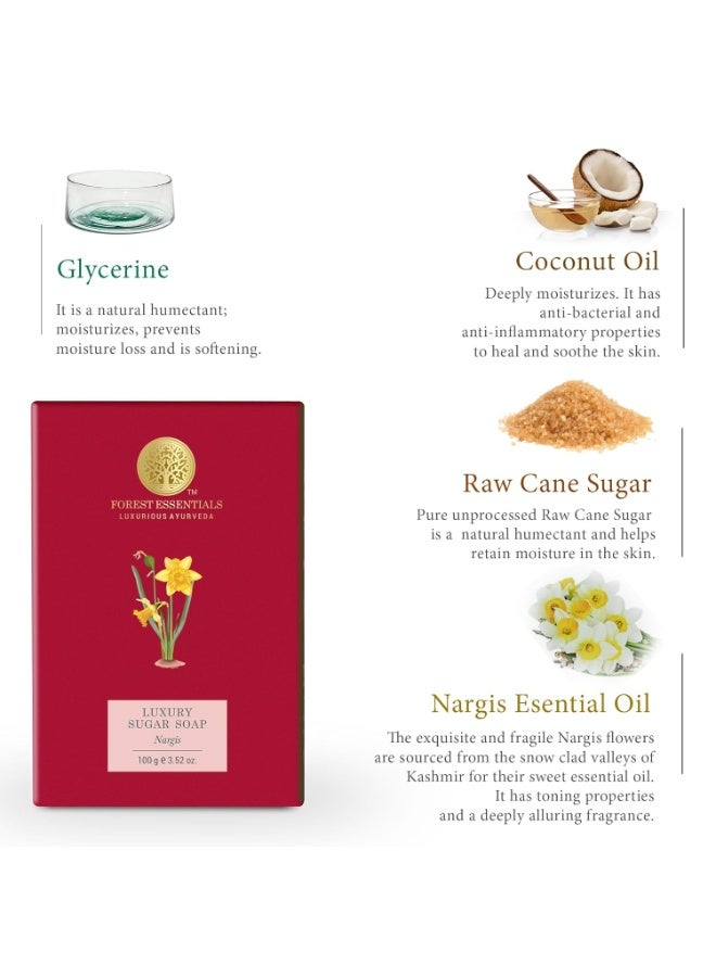 Forest Essentials Nargis Soap | Ayurvedic Scented Handmade Bath Soap | Gently Cleanses & Softens Skin | With Natural Oils & Raw Cane Sugar - Image 4
