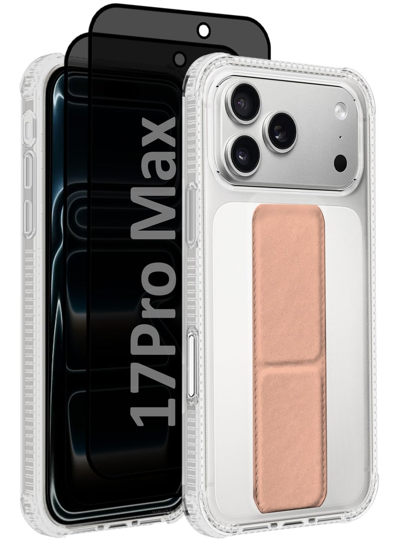 CATANES 3 Packs Finger Grip Clear Case Cover for iPhone 17 Pro Max - Kickstand Car Magnetic Holder Multi-function Protective Two-in-one Case with Two Privacy Screen Protectors - Pink - Image 1