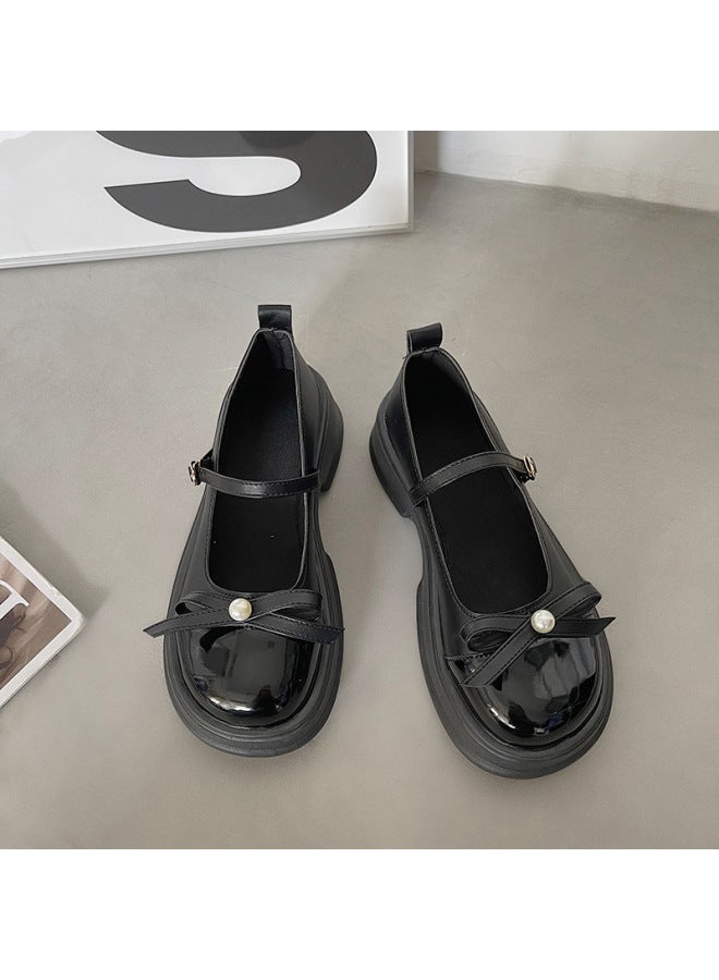 British Style Small Leather Shoes For Women Spring And Summer New Black Thick-soled Loafers Shallow Mouth Casual Versatile Shoes