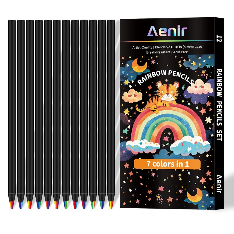 Aenir 7 Color in 1 Rainbow Pencils for Kids, 12 Pack Rainbow Colored Pencil for Adult Coloring, Multicolor Pencil for Valentine’s Day, Easter Gifts, Art Supplies for Kids & Teens - Image 1