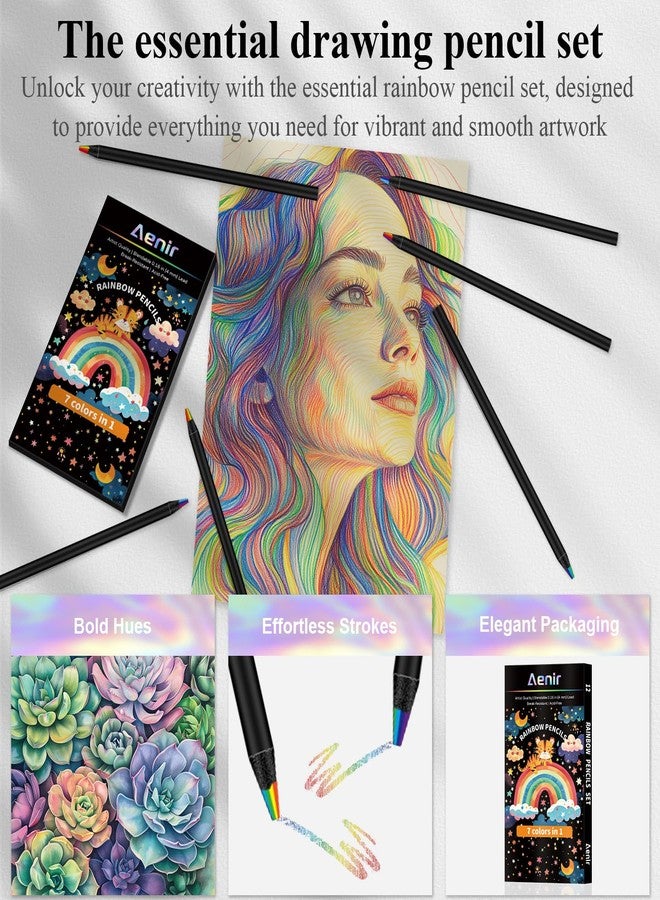 Aenir 7 Color in 1 Rainbow Pencils for Kids, 12 Pack Rainbow Colored Pencil for Adult Coloring, Multicolor Pencil for Valentine’s Day, Easter Gifts, Art Supplies for Kids & Teens - Image 5