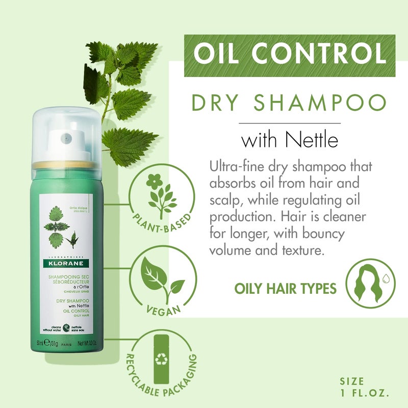 كلوران Dry Shampoo with Nettle for Oily Hair and Scalp, Regulates Oil Production, Paraben u0026 Sulfate-Free, Travel Size, 1 oz. - Image 2