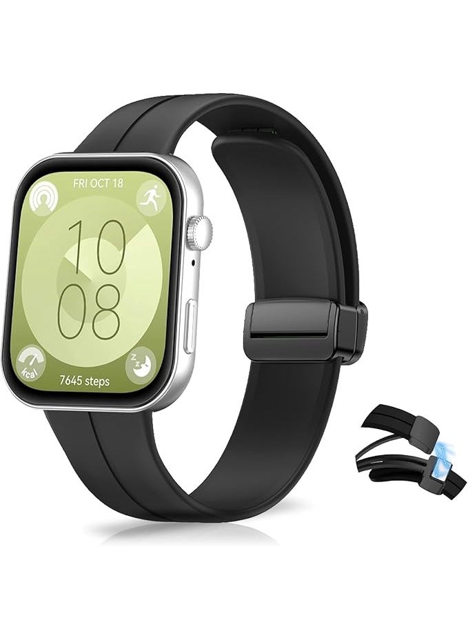 Silicone Strap Compatible with Huawei Watch Fit 3 Magnetic Metal Stainless Buckle Sport Silicone Strap for Huawei Watch Fit 3 Band Quick Release Soft Replacment Wristband Color Black. - Image 5