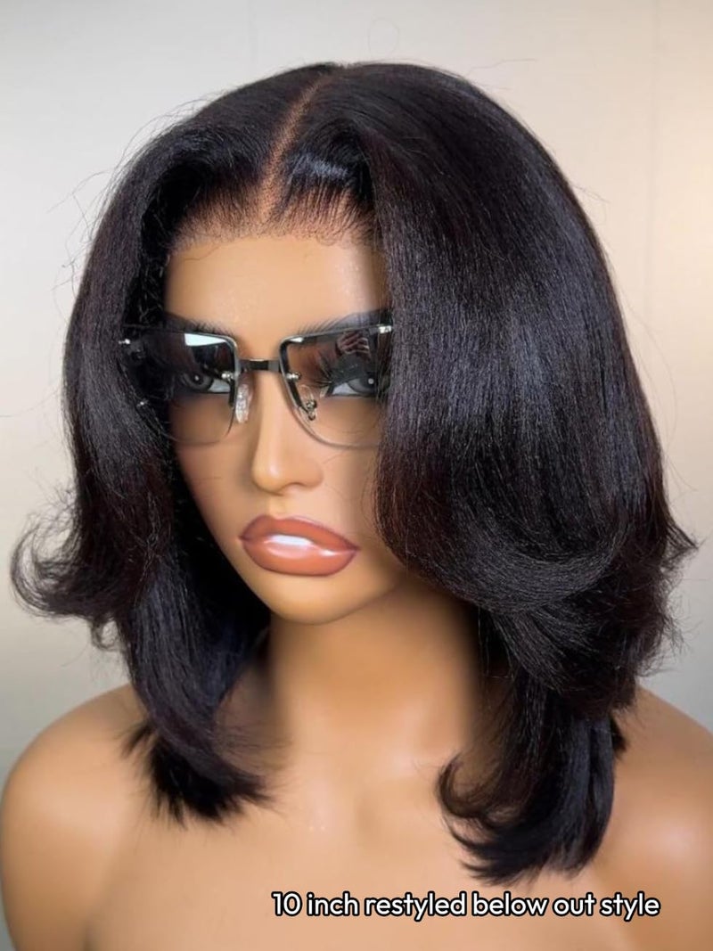 UNICE Yaki Straight Bob Human Hair Drawstring Wig Bye Bye Knots Glueless 7x5 Lace Front Wigs Human Hair Pre Plucked Pre Cut Bleached Knots Pre Everything Put On and Go Wig 10 inch - Image 4