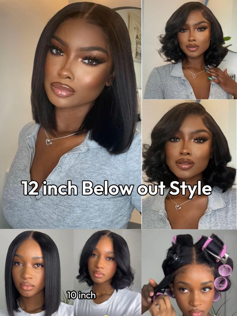 UNICE Yaki Straight Bob Human Hair Drawstring Wig Bye Bye Knots Glueless 7x5 Lace Front Wigs Human Hair Pre Plucked Pre Cut Bleached Knots Pre Everything Put On and Go Wig 10 inch - Image 2