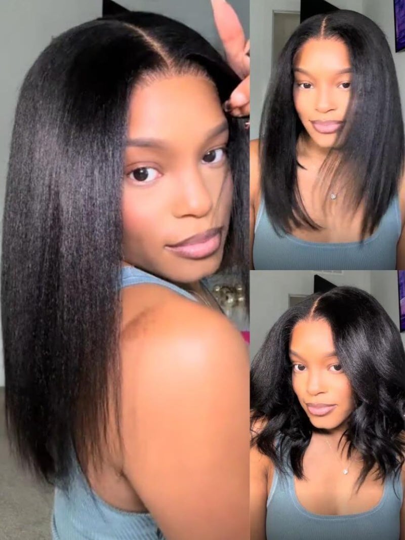 UNICE Yaki Straight Bob Human Hair Drawstring Wig Bye Bye Knots Glueless 7x5 Lace Front Wigs Human Hair Pre Plucked Pre Cut Bleached Knots Pre Everything Put On and Go Wig 10 inch - Image 1