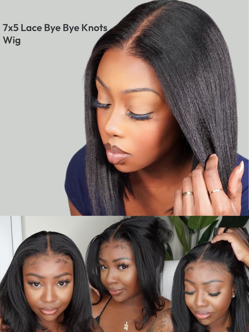 UNICE Yaki Straight Bob Human Hair Drawstring Wig Bye Bye Knots Glueless 7x5 Lace Front Wigs Human Hair Pre Plucked Pre Cut Bleached Knots Pre Everything Put On and Go Wig 10 inch - Image 5