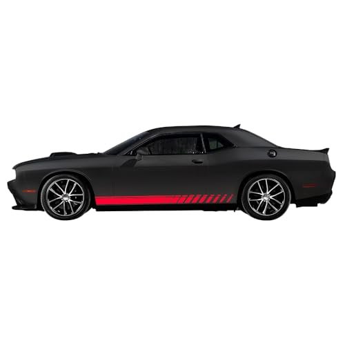 uuakarin Vinyl Car Side Skirt Decals Compatible for Dodge Challenger Side Body Car Decals Racing Stripes Sticker Stripe Graphics Car Body Side Door Decoration Racing Accessories (Sport, Gloss red) - Image 1