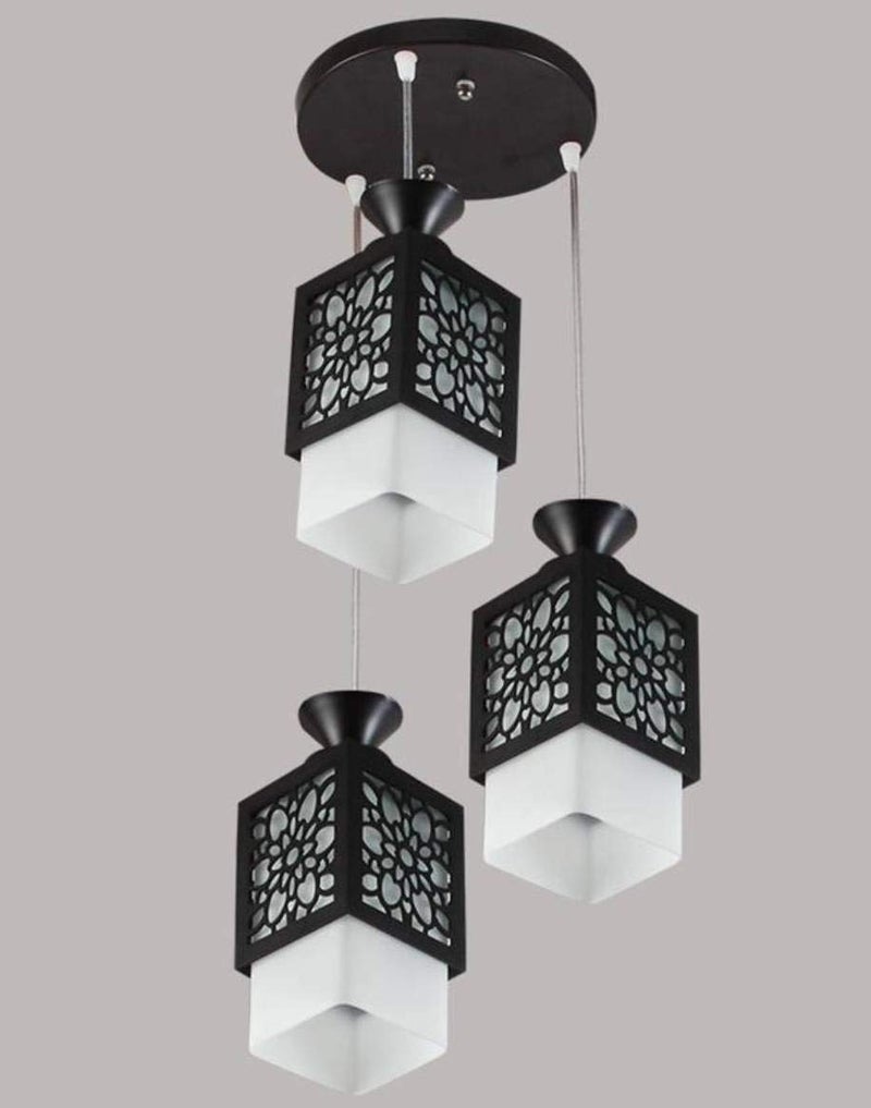 SINOMAN Board-Wood Laser Cut Flower Design Hanging Ceiling Pendant Light for Living Room/Bedroom/Kitchen/Over the Dining Table (Star 3LP, with Bulb) - Image 5