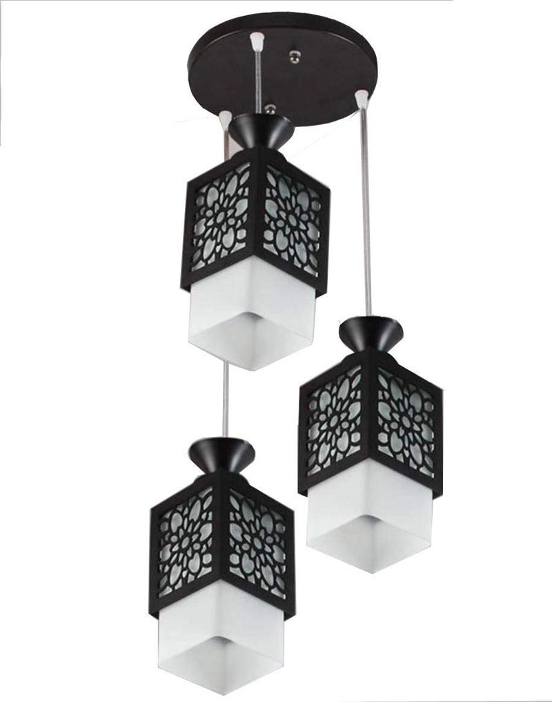 SINOMAN Board-Wood Laser Cut Flower Design Hanging Ceiling Pendant Light for Living Room/Bedroom/Kitchen/Over the Dining Table (Star 3LP, with Bulb) - Image 3
