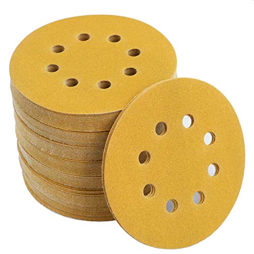 Aiyard 5-Inch 8-Hole Hook and Loop Sanding Discs 150-Grit Random Orbit Sandpaper, 100-Pack - Image 1