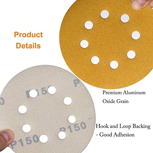 Aiyard 5-Inch 8-Hole Hook and Loop Sanding Discs 150-Grit Random Orbit Sandpaper, 100-Pack - Image 5