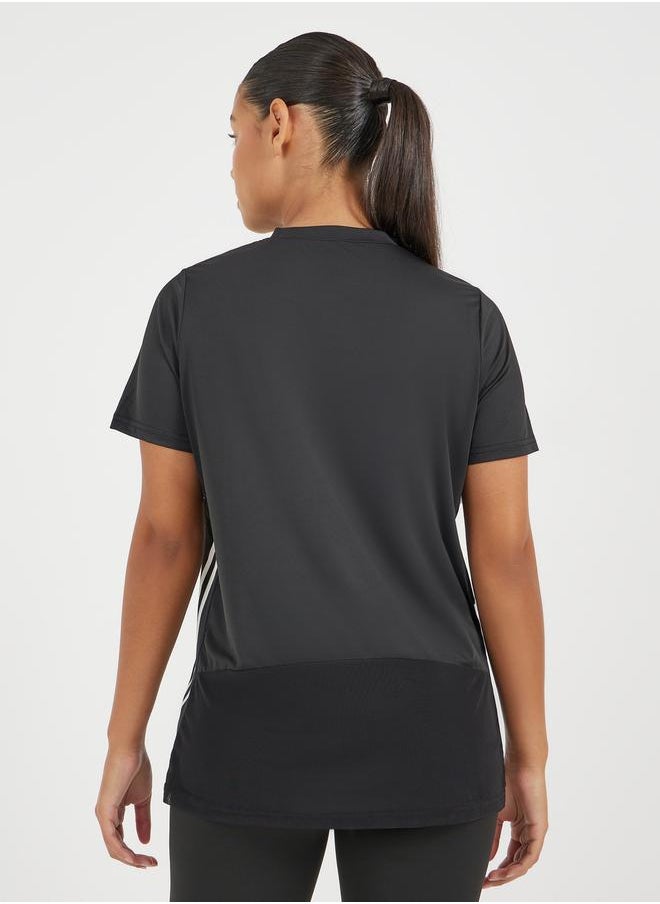 Styli Stripe Detail Back Mesh Hem Short Sleeve Top  - Image 4