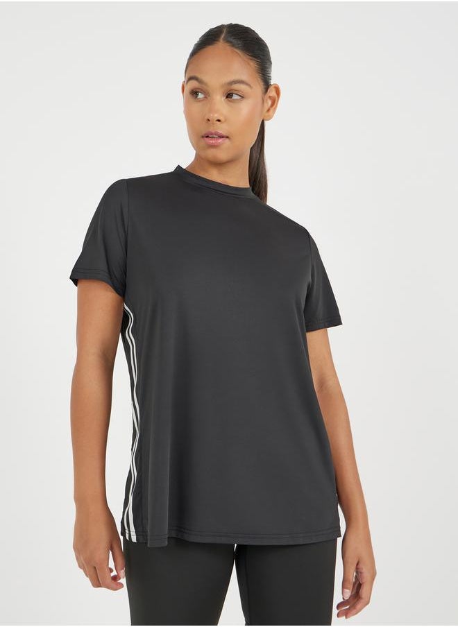 Styli Stripe Detail Back Mesh Hem Short Sleeve Top  - Image 1
