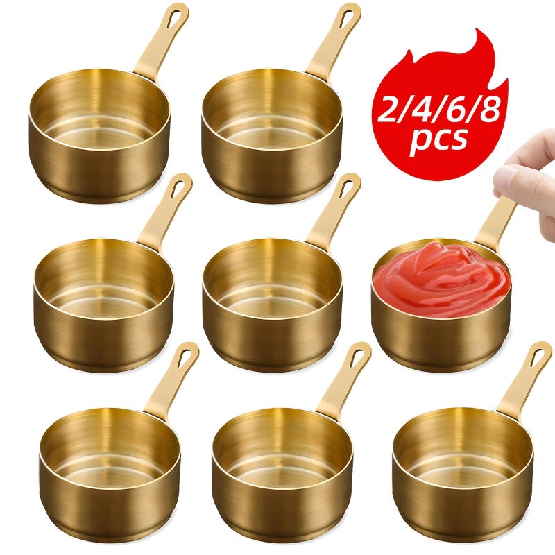 8pcs Stainless Steel Golden Dipping Sauce Cups With Handle 2.7oz - Image 1