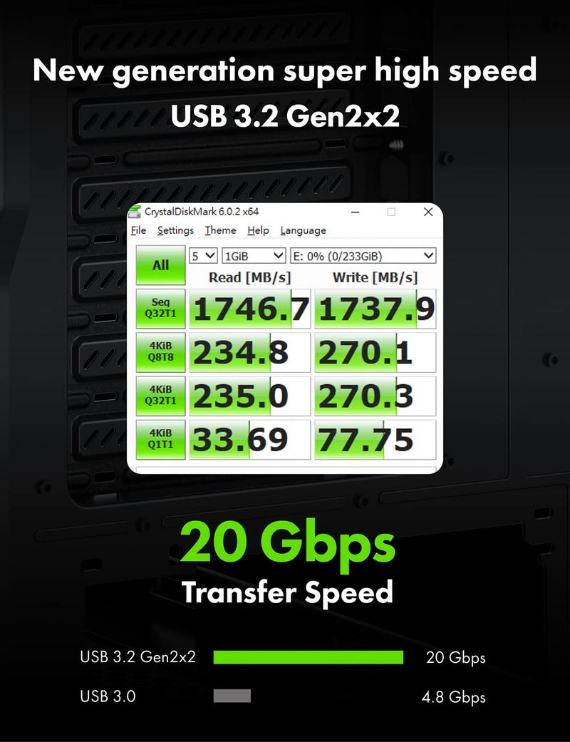 GRAUGEAR 20Gbps USB 3.2 Gen 2x2 USB-C Front Panel Type-C Adapter, Motherboard Header Extension Cable, USB-C to USB3.2 Type-E Key-A 20-Pin Connector with PCIe Bracket, 23.6 in [G-AD-ETC-10G] - Image 5