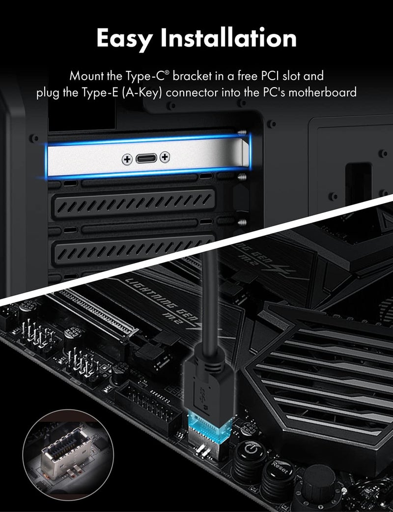 GRAUGEAR 20Gbps USB 3.2 Gen 2x2 USB-C Front Panel Type-C Adapter, Motherboard Header Extension Cable, USB-C to USB3.2 Type-E Key-A 20-Pin Connector with PCIe Bracket, 23.6 in [G-AD-ETC-10G] - Image 3