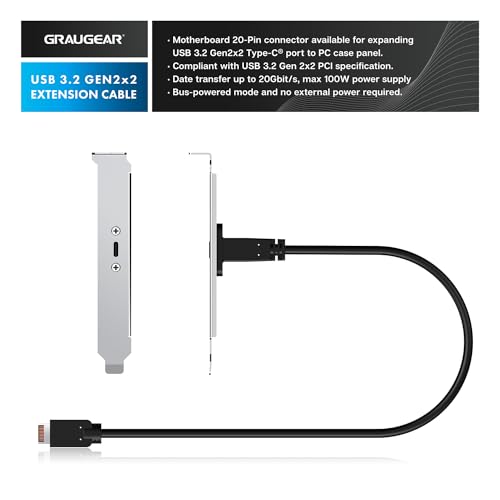 GRAUGEAR 20Gbps USB 3.2 Gen 2x2 USB-C Front Panel Type-C Adapter, Motherboard Header Extension Cable, USB-C to USB3.2 Type-E Key-A 20-Pin Connector with PCIe Bracket, 23.6 in [G-AD-ETC-10G] - Image 2