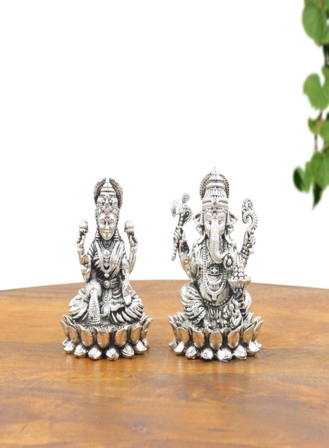 INTERNATIONAL GIFT® German Silver Brass Laxmi Ganesh Idol Metal Statue for Diwali Pooja, Home Mandir, Office Desk & Auspicious Gifting - Image 2