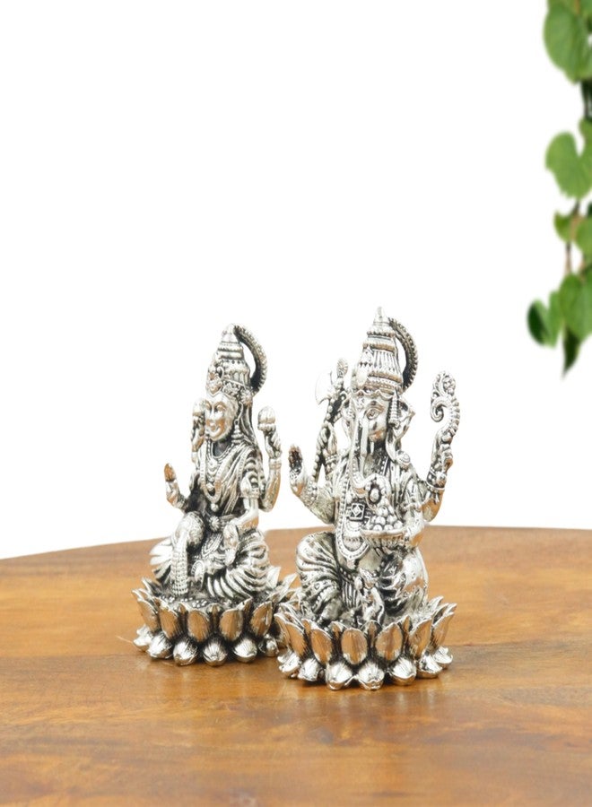 INTERNATIONAL GIFT® German Silver Brass Laxmi Ganesh Idol Metal Statue for Diwali Pooja, Home Mandir, Office Desk & Auspicious Gifting - Image 3