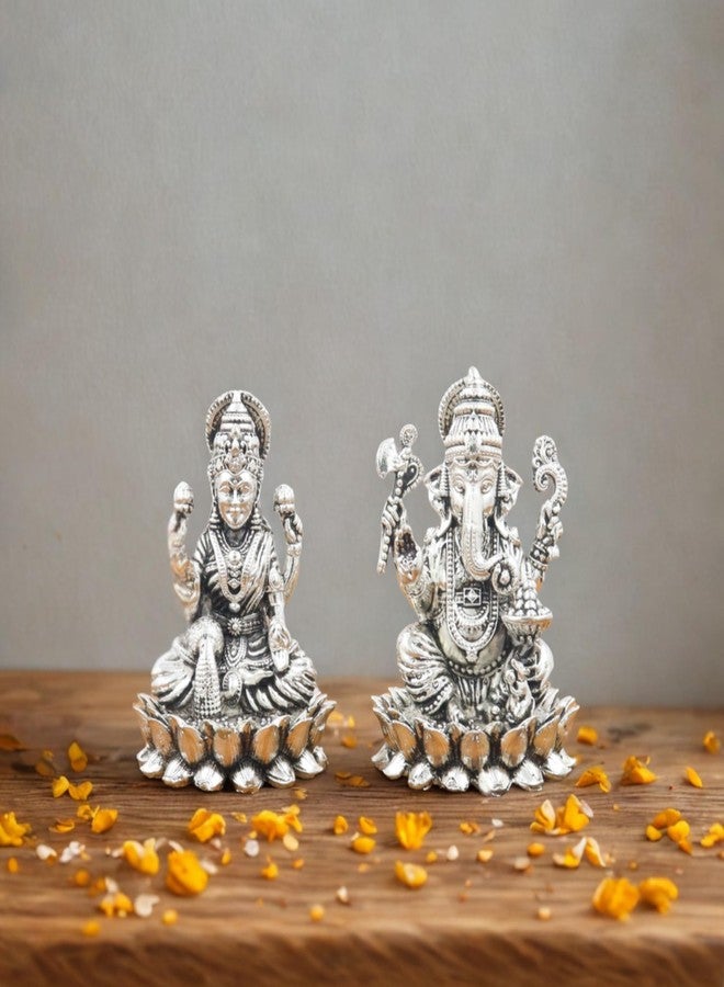INTERNATIONAL GIFT® German Silver Brass Laxmi Ganesh Idol Metal Statue for Diwali Pooja, Home Mandir, Office Desk & Auspicious Gifting - Image 1