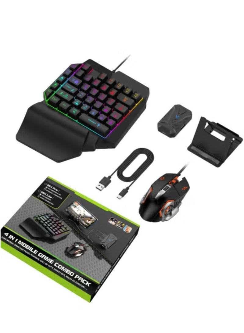 4 in 1 Mobile Game Combo Pack, One Handed Gaming Keyboard, Mobile Gamepad Controller Gaming Keyboard Mouse Converter for Android  - Image 1