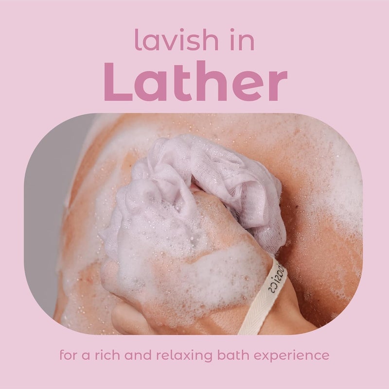 MainBasics Bath Shower Loofah Sponge Pouf Body Scrubber Exfoliator Body Wash Sponge (Set of 3, Perfectly Pink) - Image 4