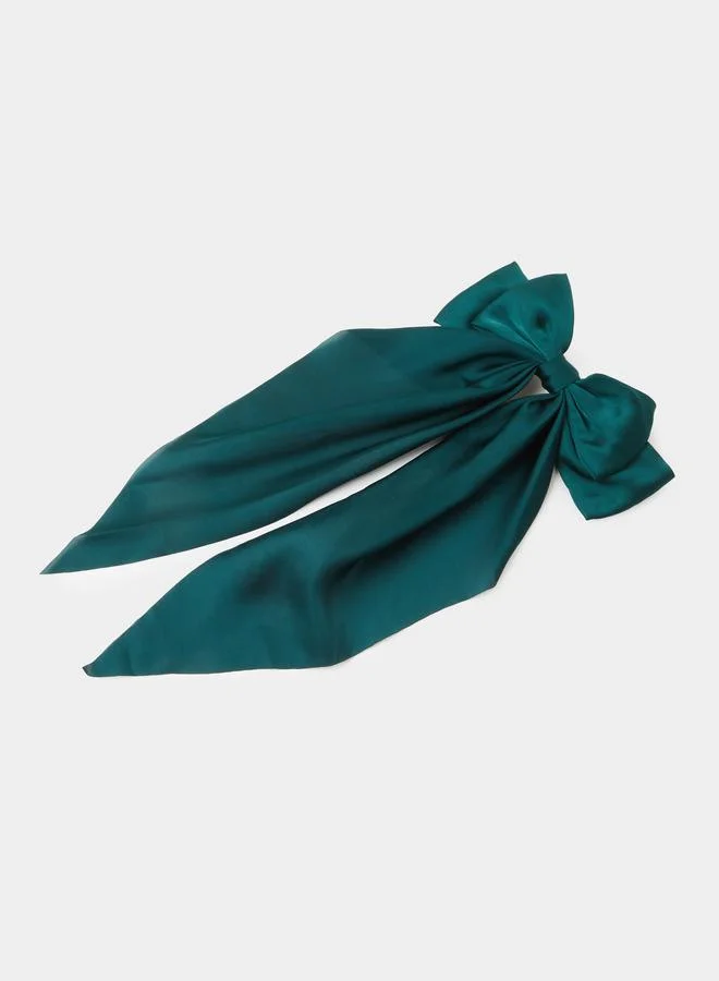 ستايلي Green Satin Bow Hair Clip