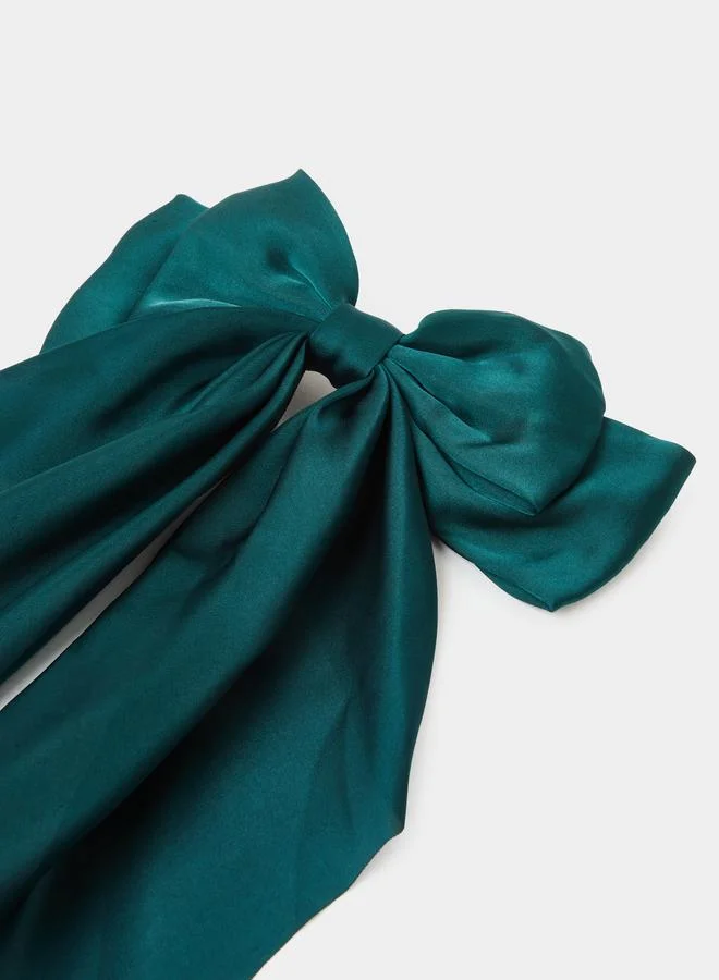 Styli  Green Satin Bow Hair Clip for Women | Best Price UAE