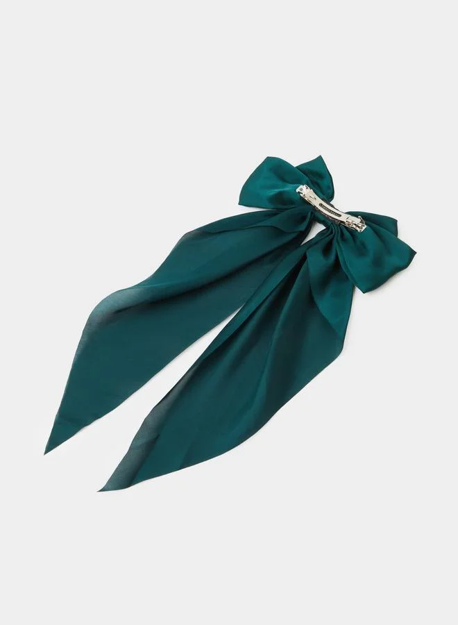 ستايلي Green Satin Bow Hair Clip