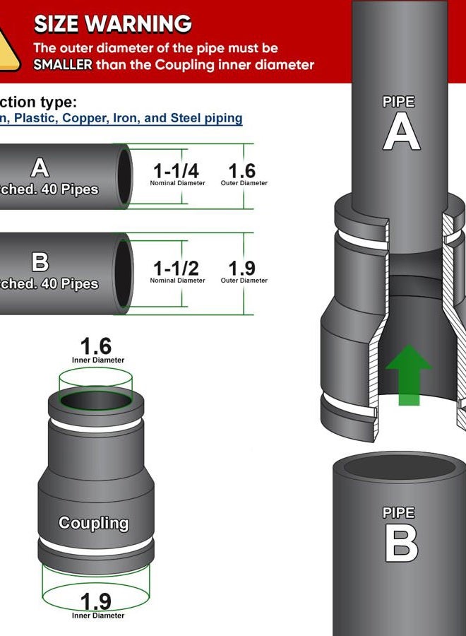 Supply Giant 6I4Jx2 Flexible PVC Reducing Coupling with Stainless Steel Clamps 1-1/2 x 1-1/4 inch Black (Pack of 2), 1-1/4 - Image 2