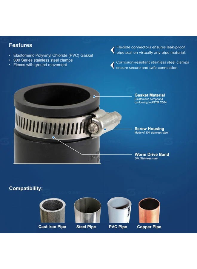 Supply Giant 6I4Jx2 Flexible PVC Reducing Coupling with Stainless Steel Clamps 1-1/2 x 1-1/4 inch Black (Pack of 2), 1-1/4 - Image 5