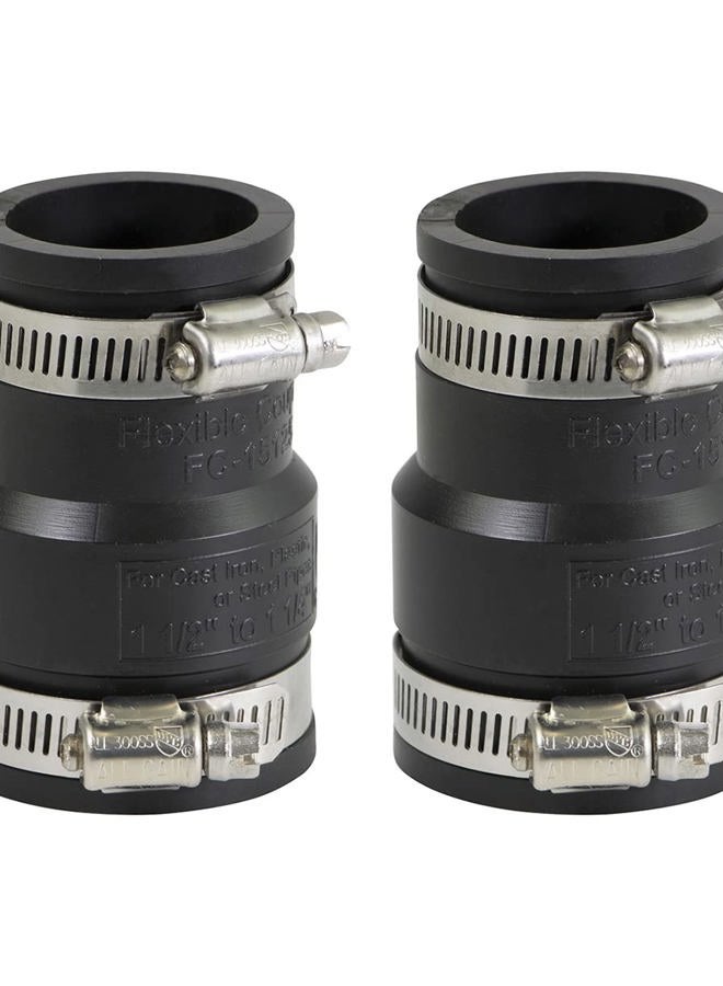 Supply Giant 6I4Jx2 Flexible PVC Reducing Coupling with Stainless Steel Clamps 1-1/2 x 1-1/4 inch Black (Pack of 2), 1-1/4 - Image 1