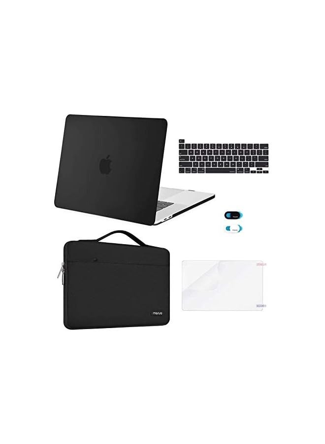 موسيسو متوافق مع حافظة MacBook Pro مقاس 16 بوصة إصدار 2020 2019 A2141 مع شريط اللمس Touch ID، وغطاء بلاستيكي صلب وحقيبة للأكمام وغطاء لوحة المفاتيح وغطاء كاميرا الويب وواقي الشاشة، أسود - Image 1