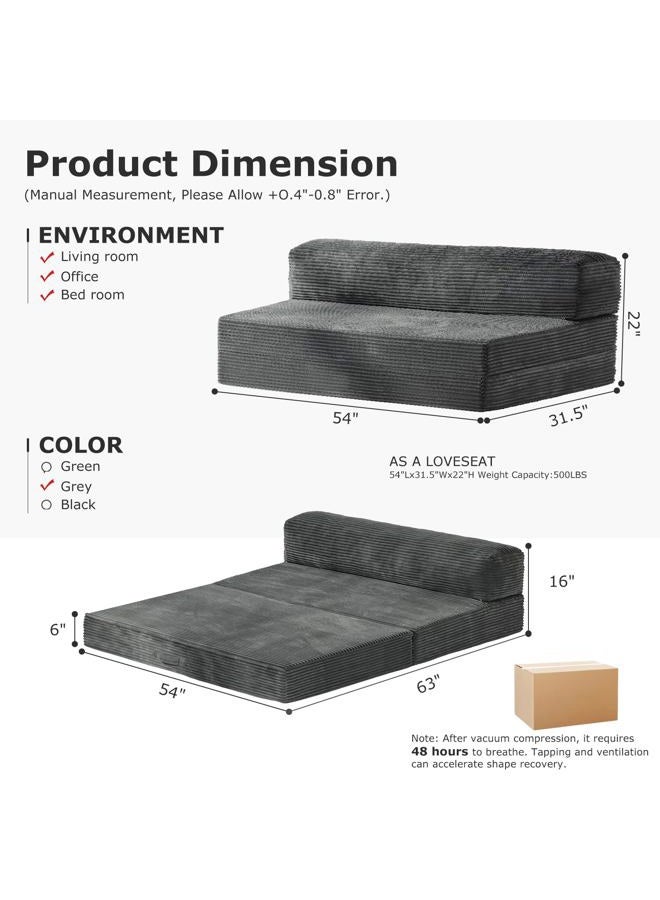 NLDD Folding Sofa Bed, Gray Sleeper Chair, Foldable Mattress with Back Support and Large Body Pillow, Floor Chair Bed Comfy Floor Couch Lounge for Bedroom & Living Room （Full） - Image 3