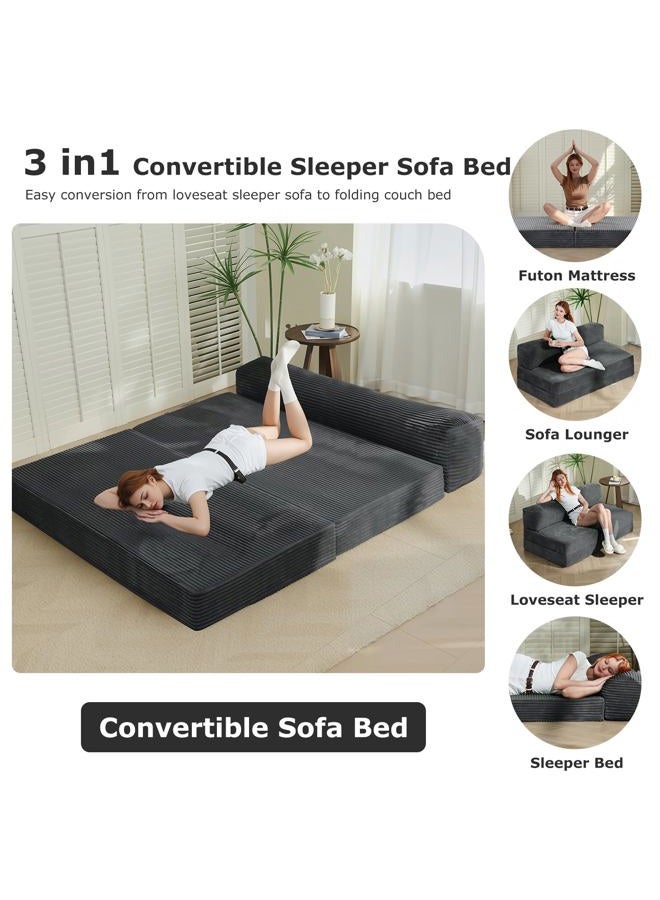 NLDD Folding Sofa Bed, Gray Sleeper Chair, Foldable Mattress with Back Support and Large Body Pillow, Floor Chair Bed Comfy Floor Couch Lounge for Bedroom & Living Room （Full） - Image 4