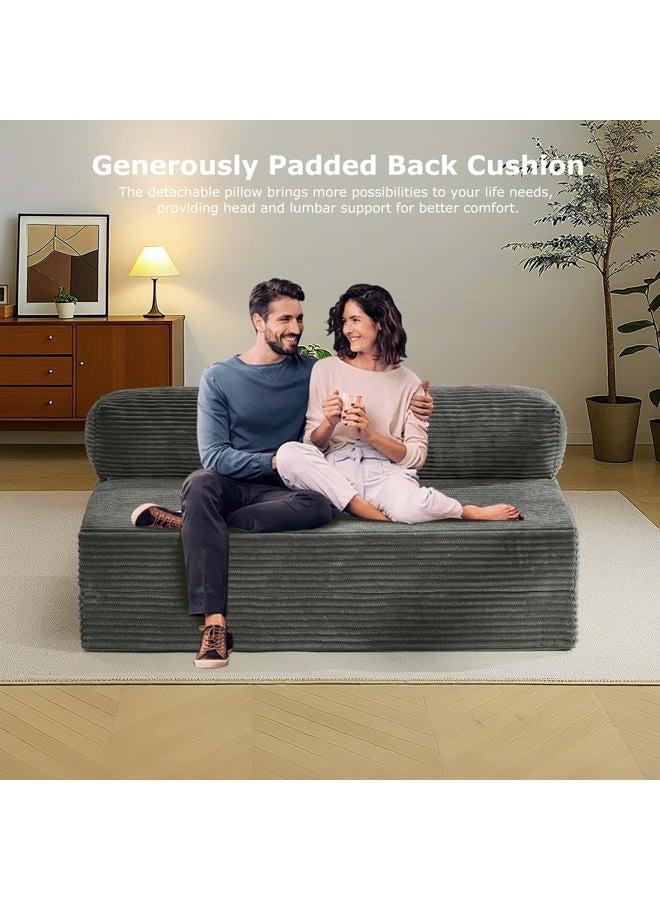 NLDD Folding Sofa Bed, Gray Sleeper Chair, Foldable Mattress with Back Support and Large Body Pillow, Floor Chair Bed Comfy Floor Couch Lounge for Bedroom & Living Room （Full） - Image 2