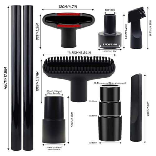 Abvsdu 13 PCS Universal Vacuum Attachments Kit, 2 1/2" to 1 1/4" Wet Dry Vacuum Hose Adapter, 1 7/8" to 1" Adapter for Shop Vac, 1 1/4" Vacuum Cleaners Accessories with Horse Hair Brush, Extension Wand - Image 3